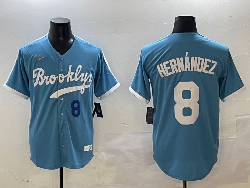 Men Los Angeles Dodgers #8 Hernandez Light Blue Throwback Game 2025 Nike MLB Jersey style 3065->los angeles dodgers->MLB Jersey